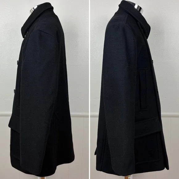 Express Men's Wool Blend Pea Coat Sz XL Black Double Breasted Classic Old Money
